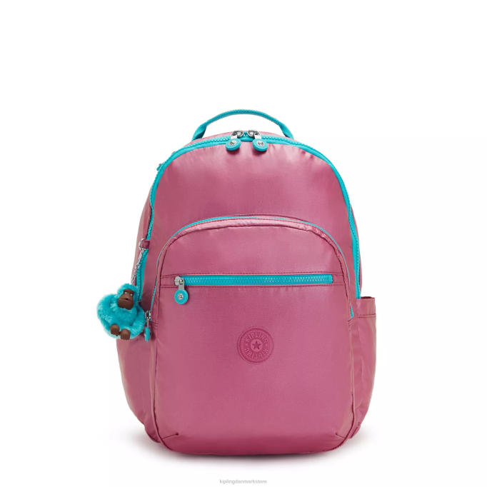 Kipling Kvinder seoul stor metallisk 15" laptop rygsæk XVLD459 bærbare rygsække frisk pink metallic