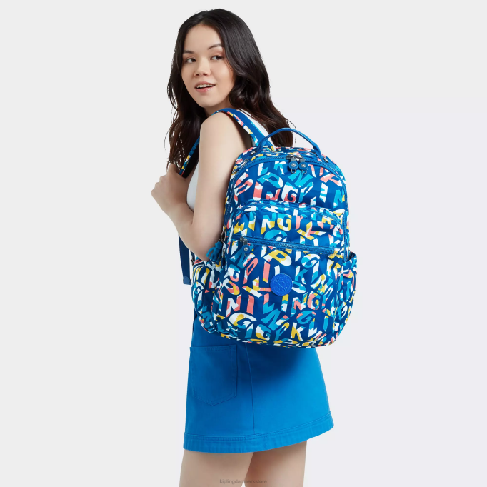 Kipling Kvinder seoul stor printet 15\" bærbar rygsæk XVLD344 bærbare rygsække neon