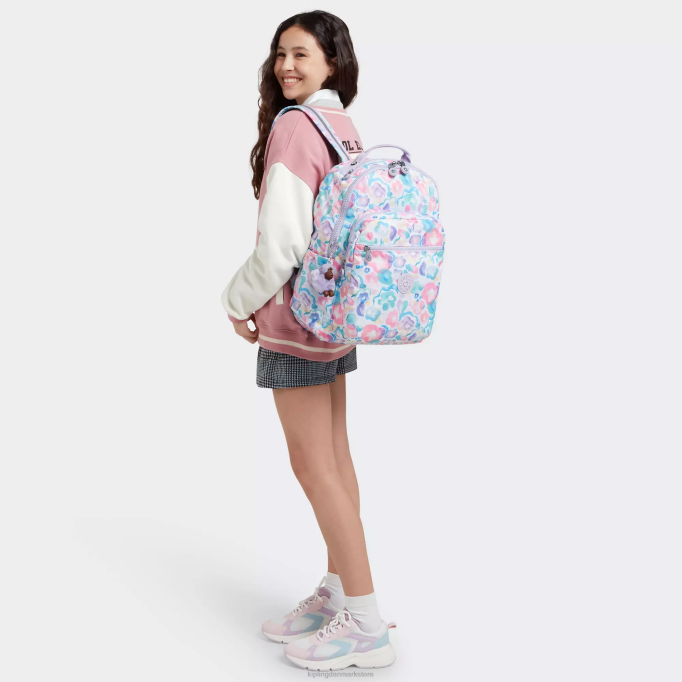 Kipling Kvinder seoul stor printet 15\" bærbar rygsæk XVLD469 bærbare rygsække aqua blomster
