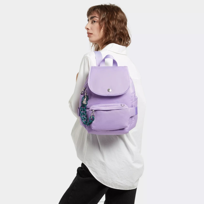 Kipling Kvinder city ​​pack lille victoria tang cabriolet rygsæk XVLD361 mode rygsække vt is lavendel